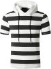 Men's New Muscle T-Shirt Gym Hooded Sports Short Sleeve Striped Slim T-Shirt - Dark gray-M