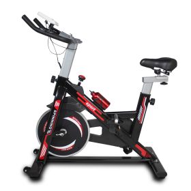 Indoor Stationary Exercise Bike with LCD Display & Adjustable Resistance – Heavy-Duty Steel Frame & Cushioned Seat – Black+Red