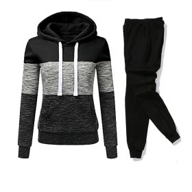 Women Tracksuit 2 Pieces Set Winter Hoodies+Pants Set Patchwork Pullover Sweatshirt Female Sport Suit Outfits for Woman Clothing - Black - XXXL