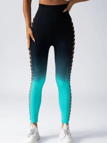 Women's High-Waisted Gradient Yoga Pants, Cutout Leggings, Booty Lifting, Athletic Long Tights For Fitness Workout, Breathable Sportswear - Green - S