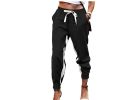 Workout Joggers Drawstring Pants with Pockets - Black - XS