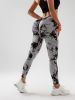 Tie Dye Slimming Yoga Leggings, Butt Lifting High Stretch Casual Fitness Yoga Pants, Women's Activewear - Black - S