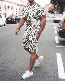 3D T-shirt digital printing short-sleeved shorts suit men's casual beach pants two-piece set - TZ57 - M