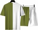 Men's Round Collar Suit 2 Piece Short Sports Set Short Shirt+ Pants Tracksuit Gym Suits - GREEN+WHITE-XXL