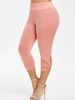 Plus Size High Rise Cut Out Capri Leggings; Women's Plus Medium Stretch Solid Casual Leggings - White - 4XL(20)