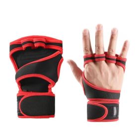 Unisex Weightlifting Gloves – Gym Wrist & Palm Protector for Training, Fitness, & Bodybuilding (Color: Red, Medium)
